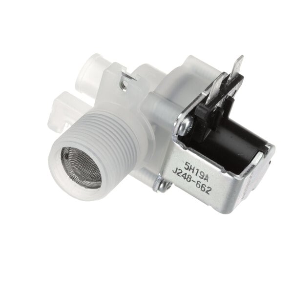 A white Hoshizaki water valve with a small black plastic cap.