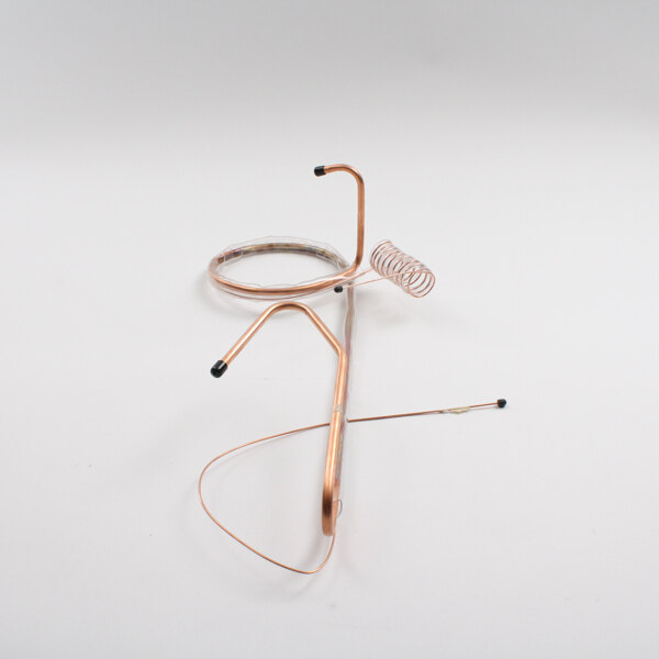 A Beverage-Air copper cap tube assembly on a white surface.