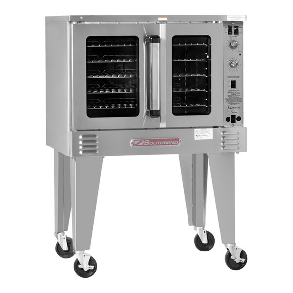 A Southbend commercial convection oven with wheels.