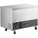 An Avantco stainless steel rectangular box with wheels.