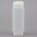 A white plastic squeeze bottle with a yellow lid.